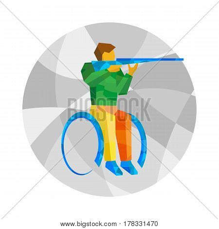 Physically Disabled Shooter Wuth Abstract Patterns. Wheelchair Sport Icon.