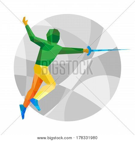 Fencer On Gray Background With Patterns