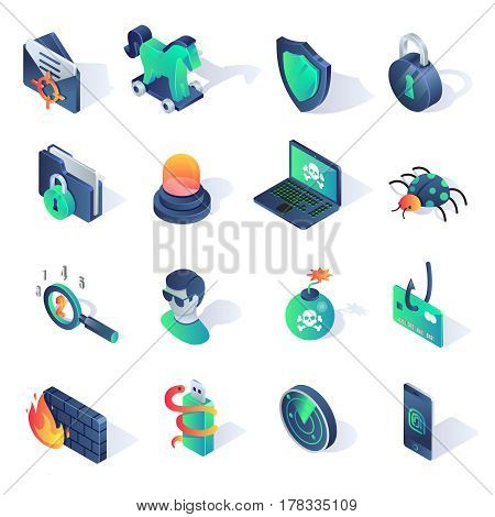 Cyber security isometric flat icons. Vector illustration