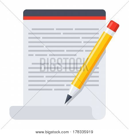 Blog icon with document and pencil, vector illustration in flat style