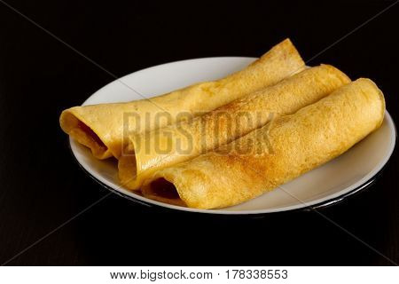 Photo of homemade pancakes made from tapioca flour eggs and coconut milk. Appropriate dessert for healthy diet.
