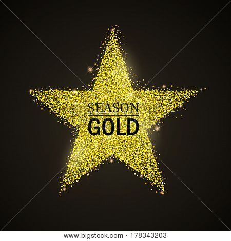 Vector stippling gold  star. Gold shining background. Glitter star