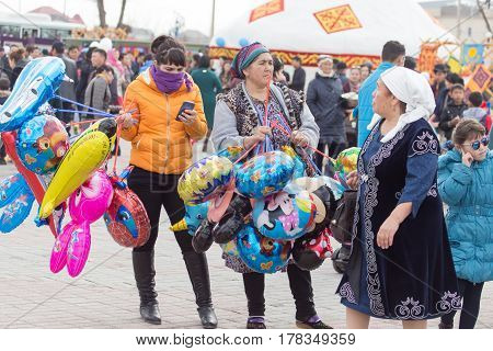 Shymkent, KAZAKHSTAN - 22 March 2017: People Celebrating the Kazakh holiday NARIYZ .