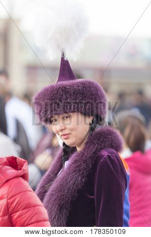 Shymkent, KAZAKHSTAN - 22 March 2017: Celebration of the Kazakh holiday NARIYZ. People in national costumes .