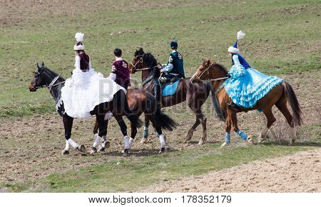 Shymkent, KAZAKHSTAN - 22 March 2017: Celebration of the Kazakh holiday NARIYZ. Competitions on horses .