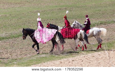 Shymkent, KAZAKHSTAN - 22 March 2017: Celebration of the Kazakh holiday NARIYZ. Competitions on horses .