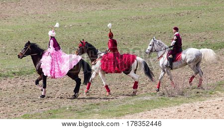 Shymkent, KAZAKHSTAN - 22 March 2017: Celebration of the Kazakh holiday NARIYZ. Competitions on horses .