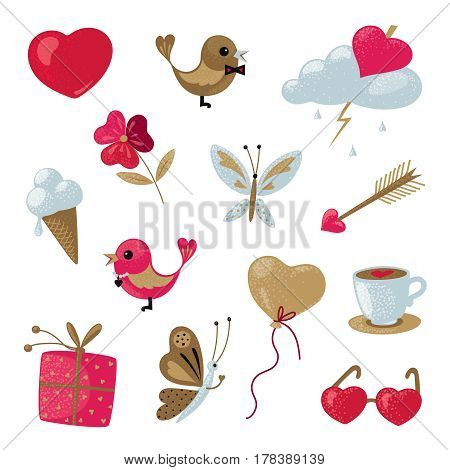 Vector set of icons on the theme of love. Isolated objects on a white background for Valentine's Celebration