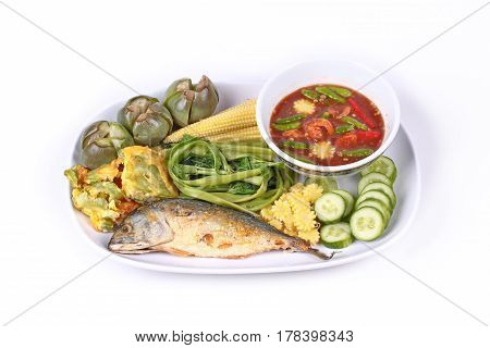 Spicy Shrimp Paste Dip ,nam Prik Kapi With Side Dish.