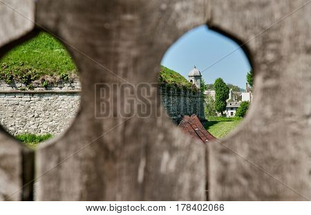 Picturesque view from the gap on old fortress in Dubno