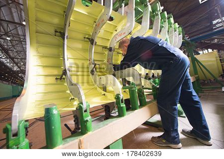 Ulan-Ude, Russia - 3 March, 2017: Making of modern russian helicopters Mi-8 on the aircraft plant in Ulan-Ude, Russia