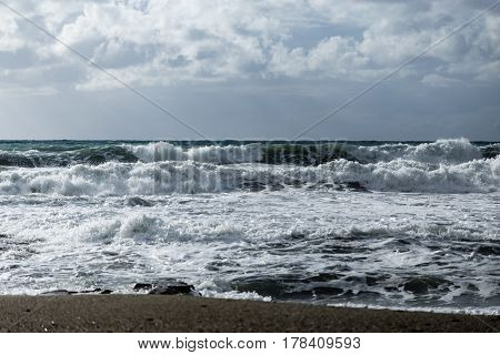 Powerful Waves Shot On Cloudy Day