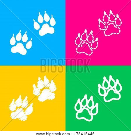 Animal Tracks sign. Four styles of icon on four color squares.