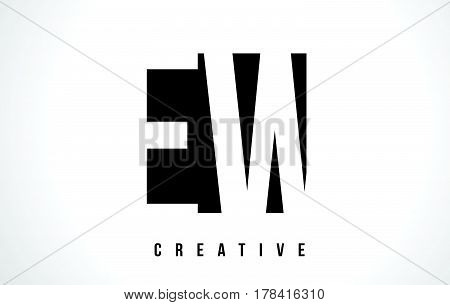 Ew E W White Letter Logo Design With Black Square.