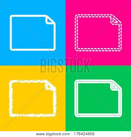 Horisontal document sign illustration. Four styles of icon on four color squares.