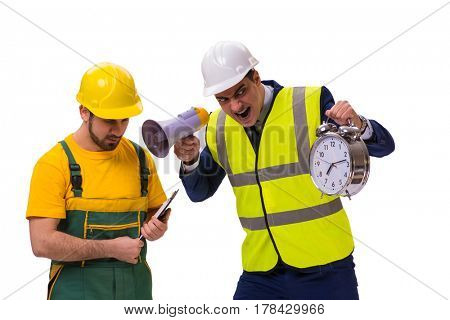 Two workers isolated on the white background