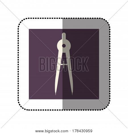 color sticker square with drawing compass icon vector illustration