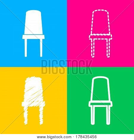 Office chair sign. Four styles of icon on four color squares.
