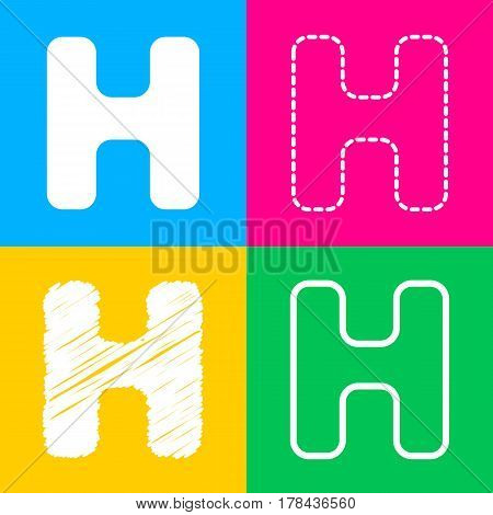 Letter H sign design template element. Four styles of icon on four color squares.