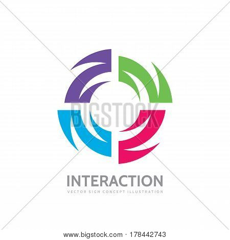 Interaction - vector logo template concept illustration. Alliance creative sign. Abstract shape symbol. Four colored design elements.