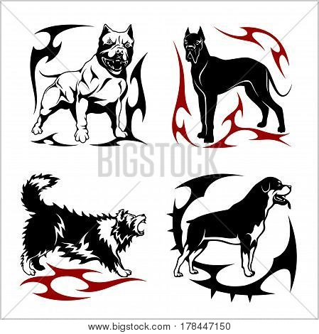 Tribal Dog Design - Vector illustration. Isolated on white.