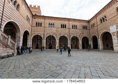 VERONA ITALY - MAY 1 2016: View of the Courtyard of the Palazzo della Ragione in Verona. Italy