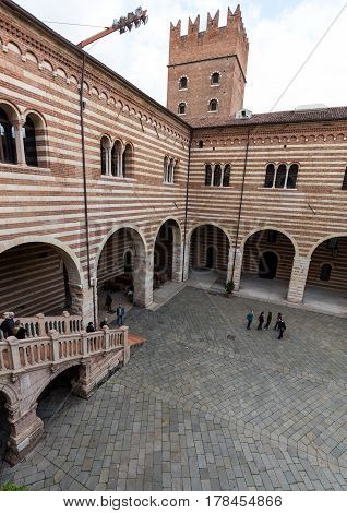 VERONA ITALY - MAY 1 2016: View of the Courtyard of the Palazzo della Ragione in Verona. Italy