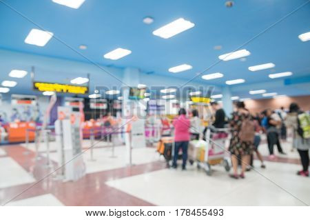 Abstract Blur Background Of People Or Crowd Lineup To Checkin At Airline Counter