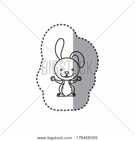 sticker of grayscale contour of rabbit vector illustration