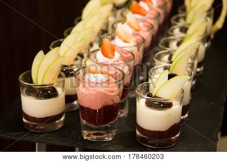 A Delicate panacotta cocktail decorated with filling