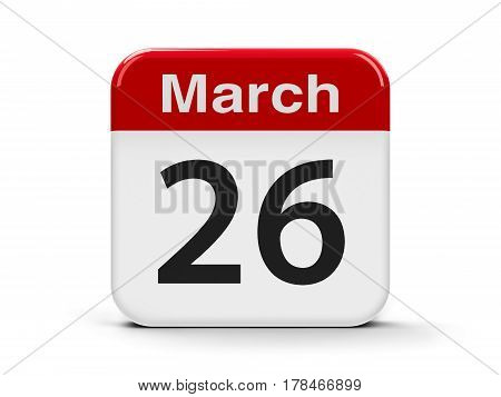 Calendar web button - The Twenty Sixth of March - Purple Day three-dimensional rendering 3D illustration
