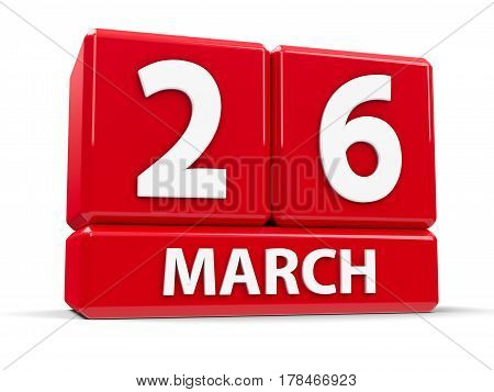 Red cubes - The Twenty Sixth of March - on a white table - Purple Day three-dimensional rendering 3D illustration