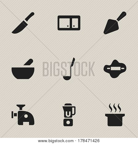 Set Of 9 Editable Cooking Icons. Includes Symbols Such As Dough, Soup Spoon, Knife And More. Can Be Used For Web, Mobile, UI And Infographic Design.