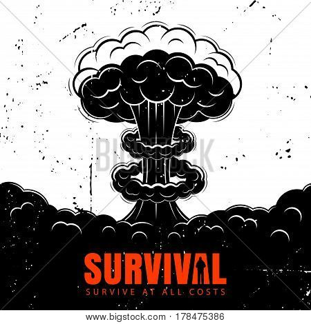 Illustration with a set of icons for a design on a theme of survival. Post-apocalyptic world, the invasion of zombies, the end of the world. Grunge style icons.