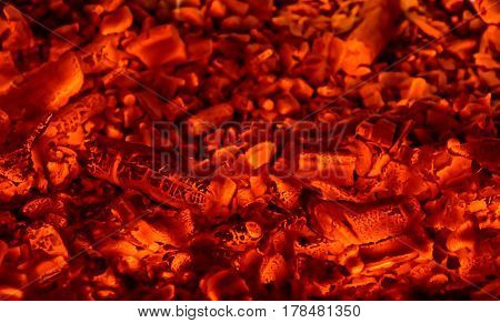 Live Coals in the oven. Natural background .