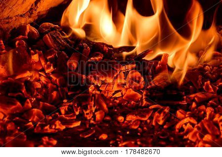 Live Coals in the oven. Natural background.