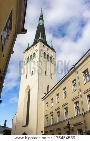 Scenic summer beautiful aerial of the Old Town in Tallinn, Estonia