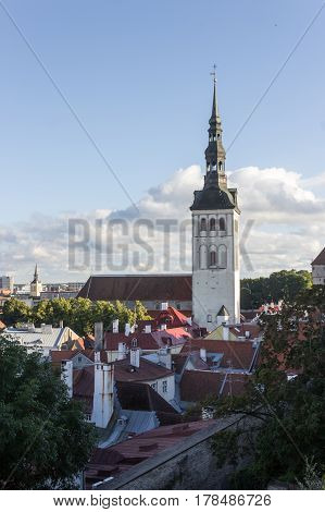 Scenic Summer Beautiful Aerial Skyline Panorama Of The Old Town In Tallinn, Estonia