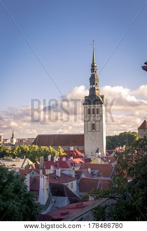 Scenic Summer Beautiful Aerial Skyline Panorama Of The Old Town In Tallinn, Estonia