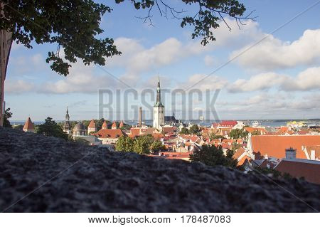 Scenic Summer Beautiful Aerial Skyline Panorama Of The Old Town In Tallinn, Estonia