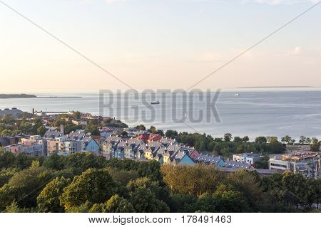 Scenic Summer Beautiful Aerial Skyline Panorama Of The Old Town In Tallinn, Estonia