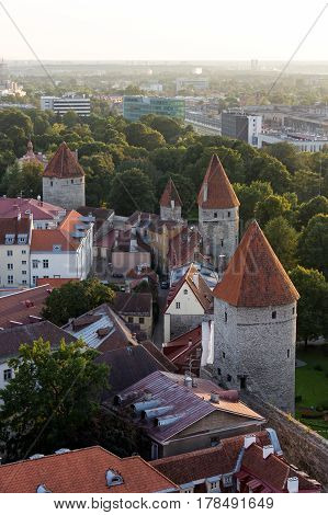 Scenic Summer Beautiful Aerial Skyline Panorama Of The Old Town In Tallinn, Estonia