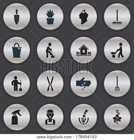 Set Of 16 Editable Gardening Icons. Includes Symbols Such As Blossom, Garden Scissors, Seed Planting And More. Can Be Used For Web, Mobile, UI And Infographic Design.