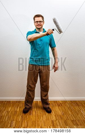 Man Paints On Imaginary Concept Wall, Vertical Format