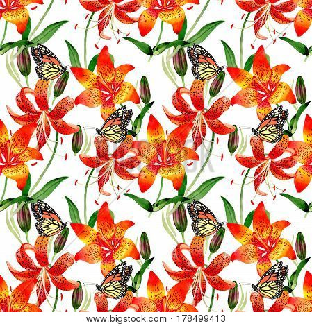 Wildflower leopard lily flower pattern in a watercolor style isolated.  Aquarelle wild flower for background, texture, wrapper pattern, frame or border.