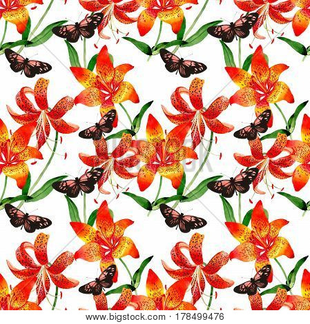 Wildflower leopard lily flower pattern in a watercolor style isolated.  Aquarelle wild flower for background, texture, wrapper pattern, frame or border.