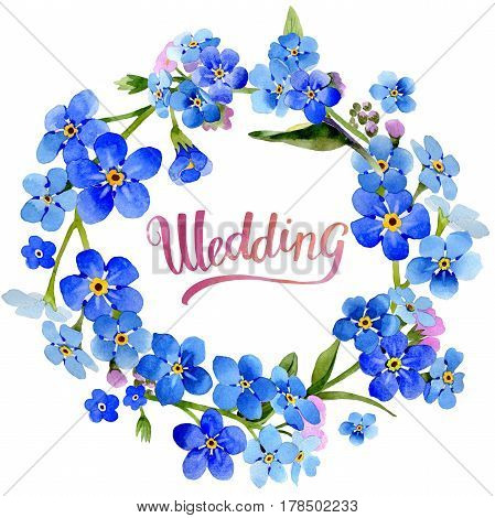 Wildflower myosotis arvensis flower wreath in a watercolor style isolated. Full name of the plant: Myosotis arvensis. Aquarelle wild flower for background, texture, wrapper pattern, frame or border.