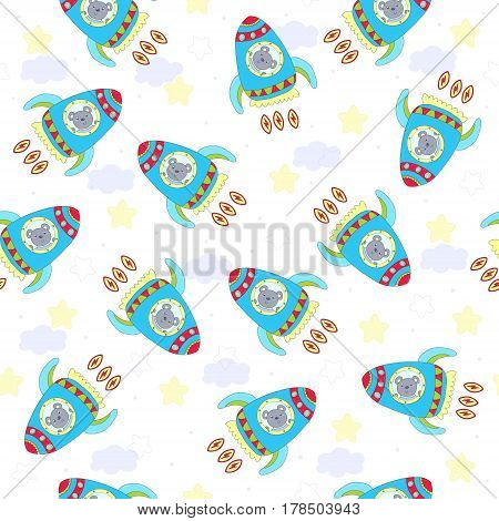 hand drawn Sample pattern with cute Rocket and bear vector illustration