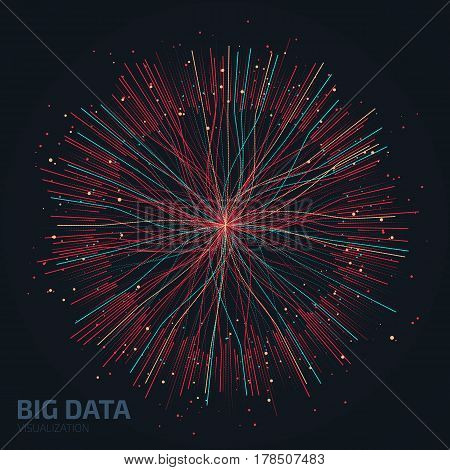 Big data visualization. Fractal element with lines and dots array. Big data connection complex. Graphic abstract background. Vector illustration