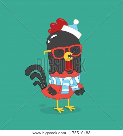Cute cartoon rooster vector illustration clipart. Funny red roosters in different poses isolated on background. Cock, farm animal the symbol of New Year 2017